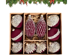Conjunto De 10 Enfeites De Natal Flocados Com 10 Pingentes Decorativos |