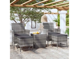 Vidaxl 5 Pcs Conj. Bistrô De Jardim Vime Pe E Vidro Temperado Cinzento