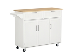 Carrinho de Cozinha Multifuncional ZENCORE SERVICES de madeira, 2 gavetas, 3 portas, 4 rodas, 121x46x91cm, branco