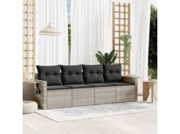 Vidaxl 4 Pcs Conj. Sofás Jardim C/ Almofadões Vime Pe Cinzento-claro