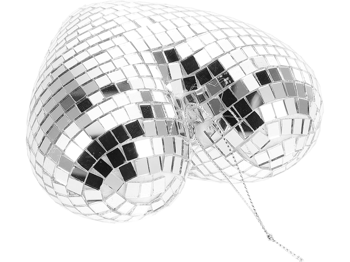Bola De Discoteca De Vidro Espelhado Banhado A Prata, 12 Cm X 6 Cm, Decoração Suspensa Em Formato De Coração Para Festas, Facetada.