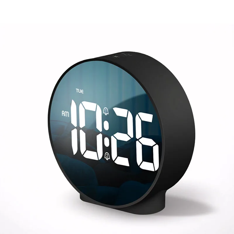 (preto) Despertador digital portátil para viagens com visor de dia e semana e brilho ajustável.