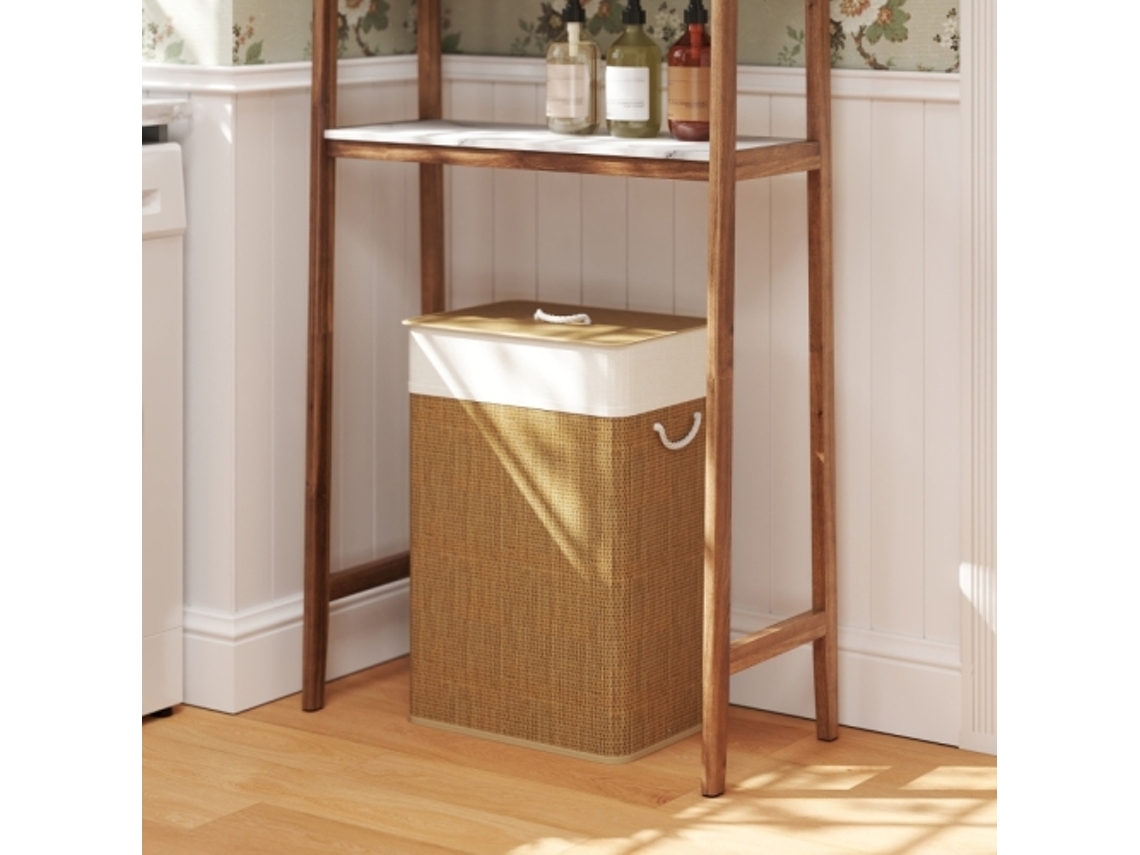 Cesto De Roupa De Bambu Com Tampa 72l, Alças De Corda, Saco Removível, Para Lavandaria, Quarto, Banheiro, Castanho