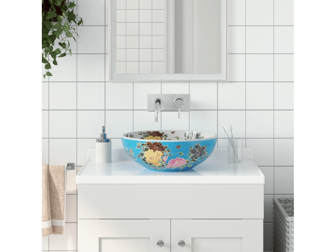 Vidaxl Lavatório De Bancada Redondo Φ41x14 Cm Cerâmica Multicor