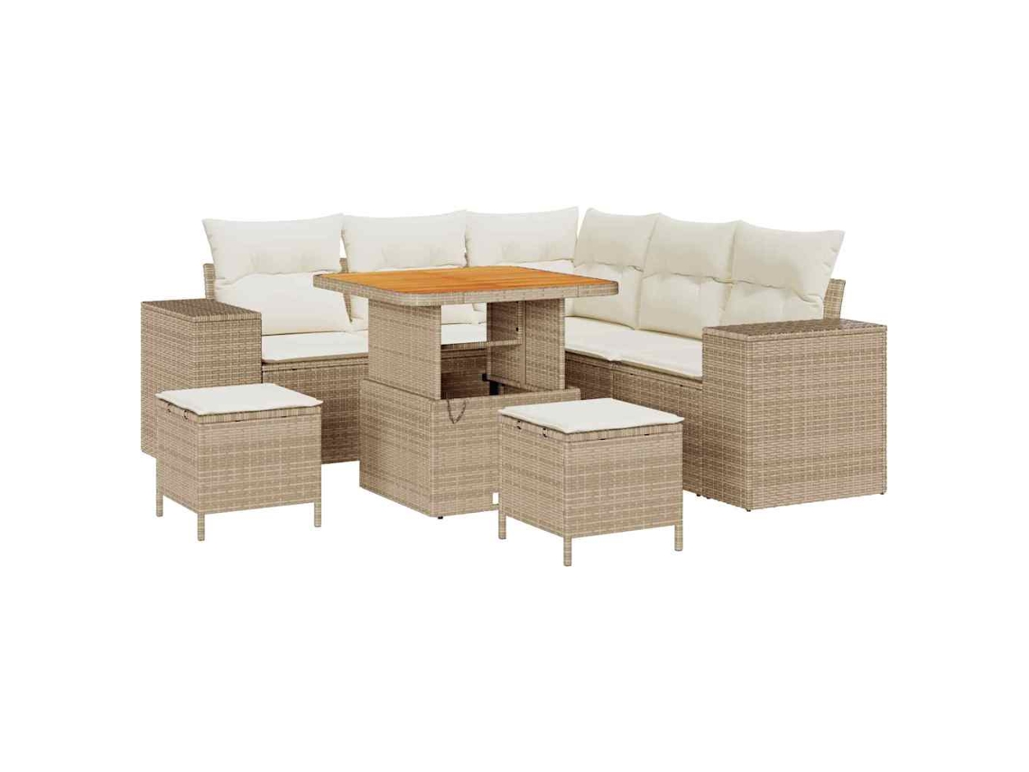 Vidaxl Conjunto De Sofá De Jardim 8 Unid. Bege Vime Pe