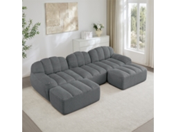 Sofá Modular U 3 Lugares Cinza Com Assento Profundo E Espuma De Alta Densidade