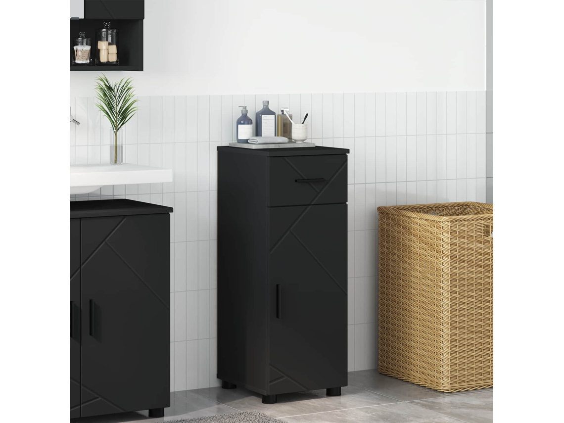 Vidaxl Armário De Banheiro Com Gaveta Com Porta Preto 30 X 35 X 80 Cm