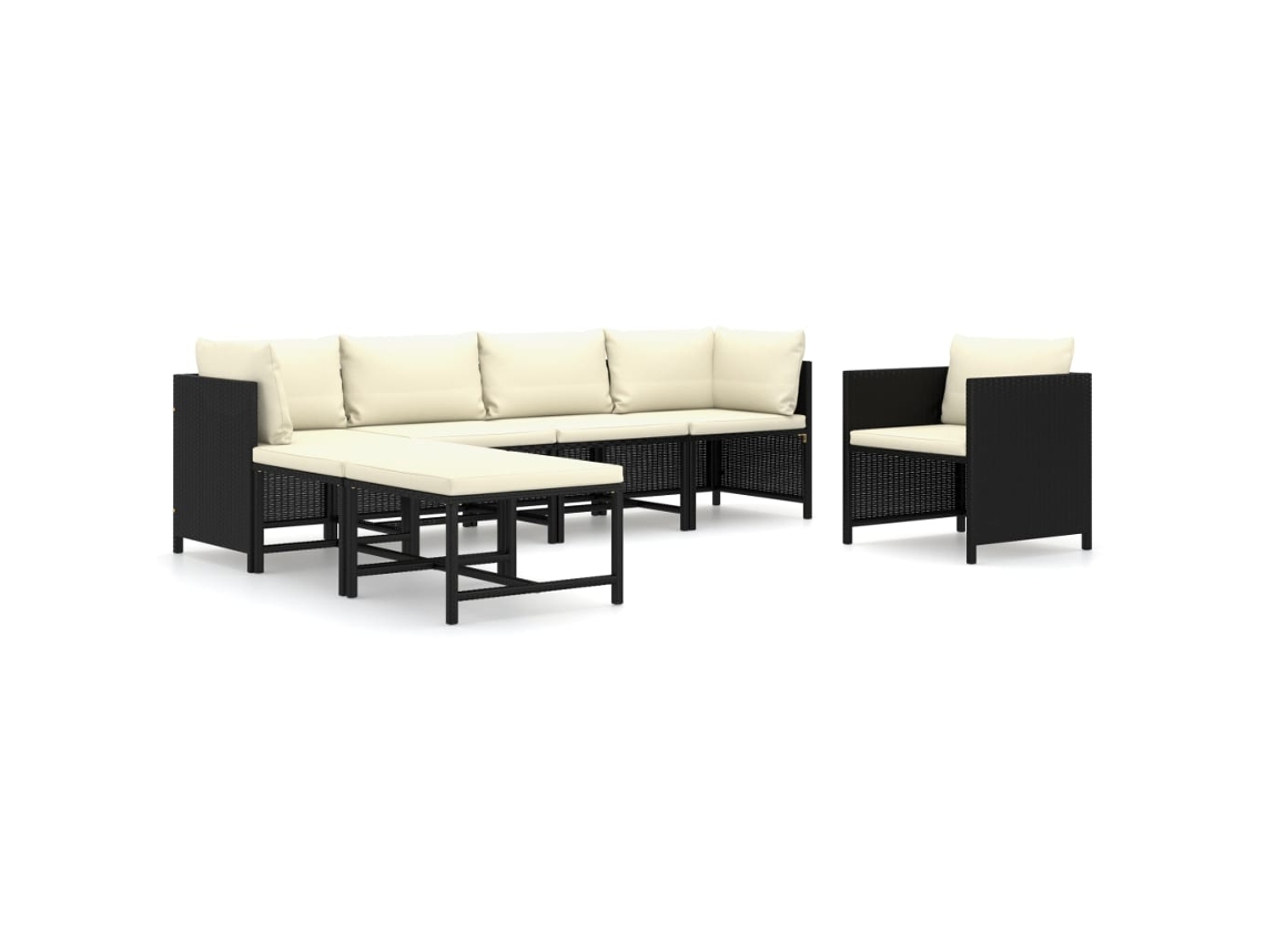 Maison Exclusive - 7 Pcs Conjunto Lounge De Jardim C/ Almofadões Vime Pe Preto