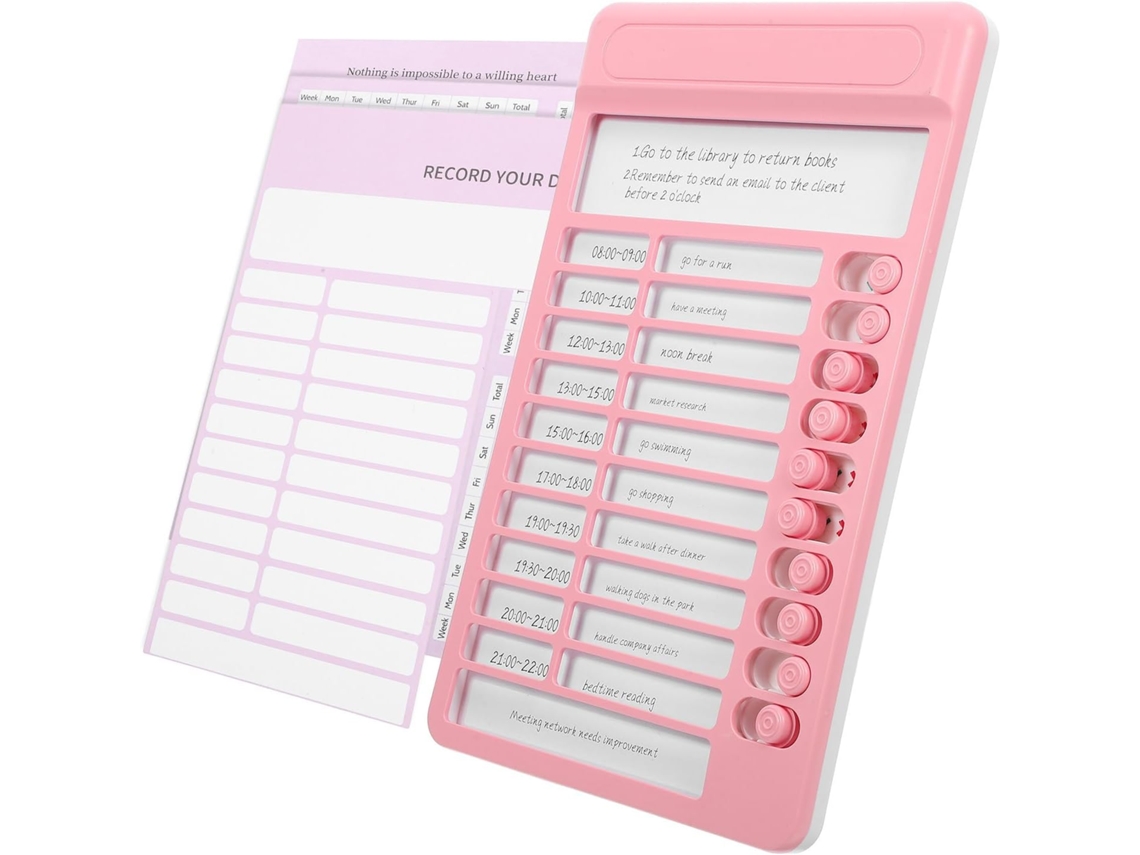 Agenda de tarefas domésticas de plástico rosa para meninos, meninas e adolescentes.