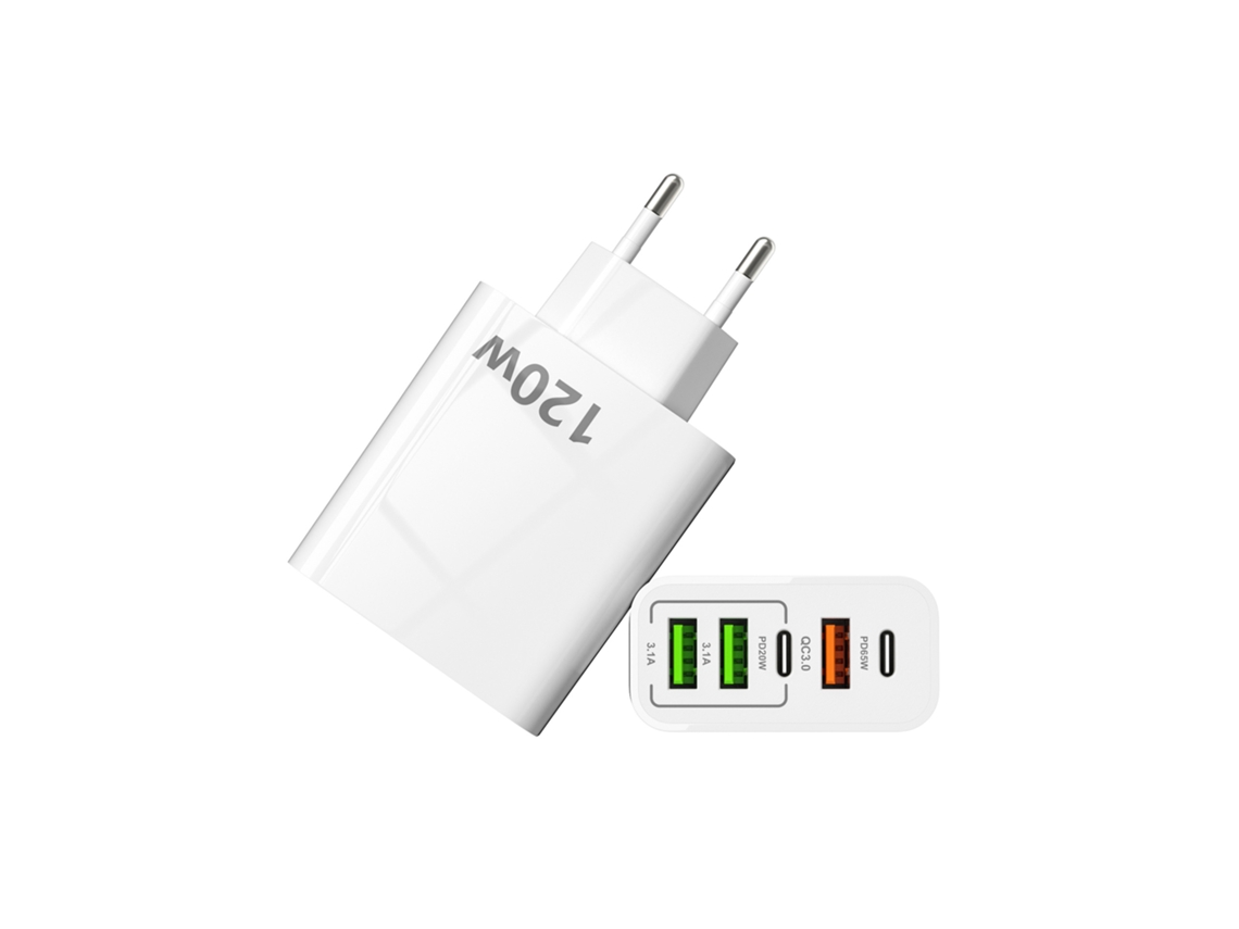 Carregador Multiportas De 120 W, Fonte 3u2c Compatível Com Xiaomi, Apple E Huawei