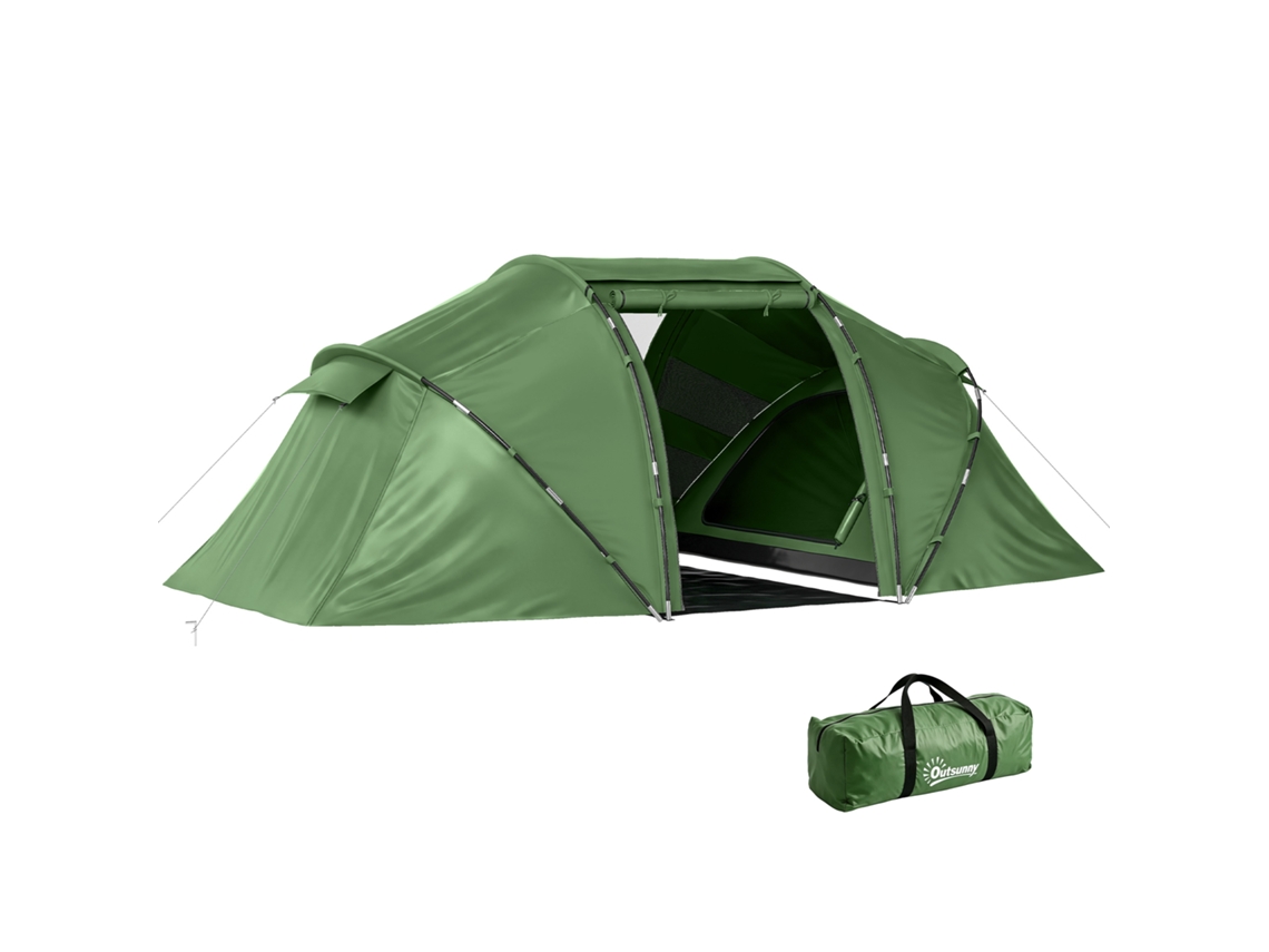 Tenda Campismo Familiar 4 Pessoas Com 2 Quartos E Bolsa Transporte 430x240x170cm - Verde
