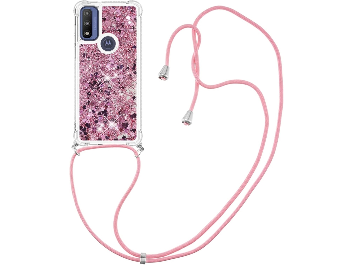 Correia Líquido Movendo Areia para Motorola Moto G Power 2022 HONGWE. Pele Sintética Rosa