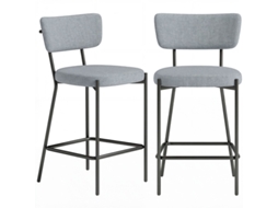 Conjunto De 2 Banquetas De Bar Cinza Claro Com Encosto,apoio Para Os Pés Em Metal E Tecido Durável Ideal Para Sua Decoração