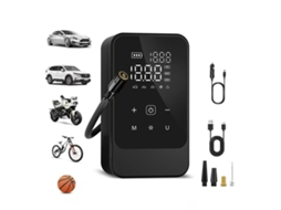Inflador de pneus portátil sem fios recarregável com ecrã digital para carros, bicicletas, bolas, preto CZHHMART (com cabo para carro)