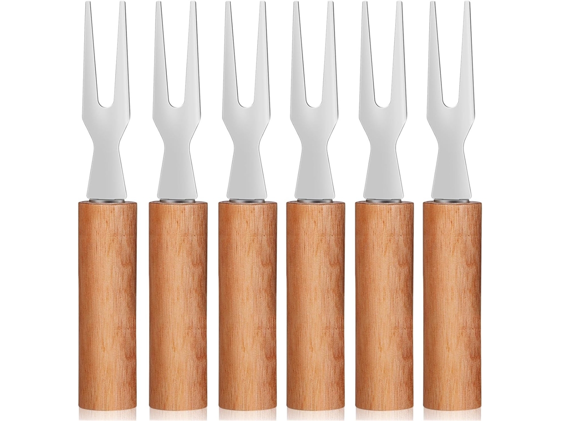 Garfos para Grelhar com Cabos Ergonômicos de Madeira, Kit de 6 Peças em Aço Inoxidável, Ideais para Churrasco, Grelhar CHABERLU