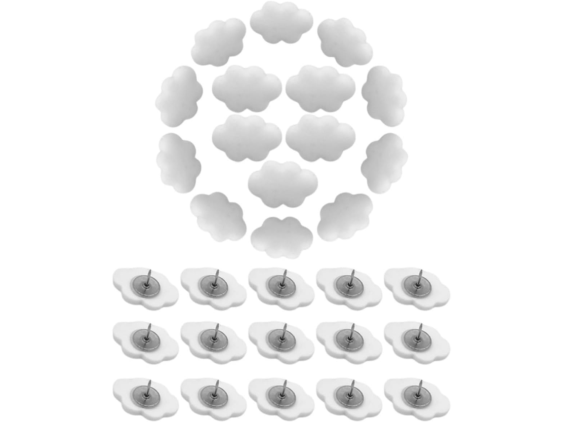 Tachinhas em formato creme, 30 unidades, combinando metal e resina, para decoração e fixação em quadrados de cortiça.