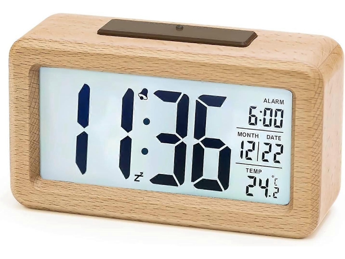 Despertador Digital De Madeira: Display Led Com Data E Temperatura, Função Soneca