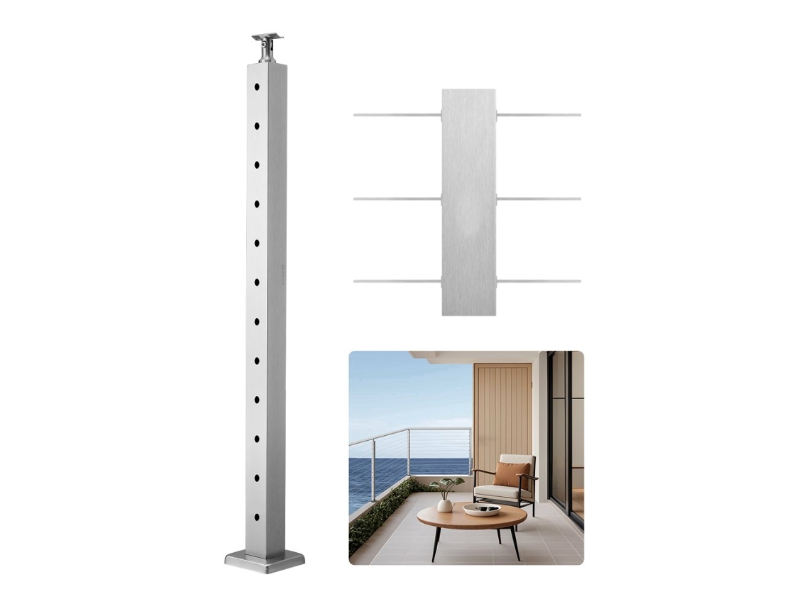 Poste De Guarda Corpos Em Aço Inox Com Furos Horizontais 106,7x5x5cm Tekmaquinas