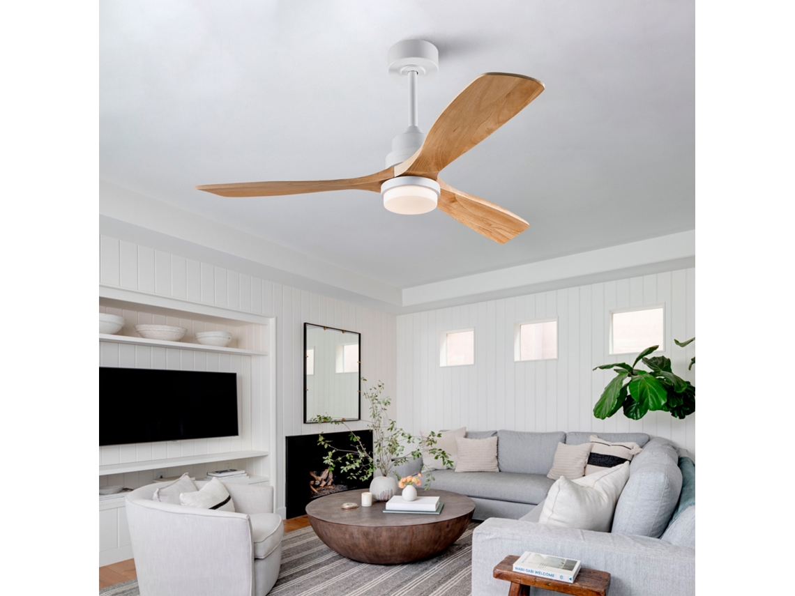 Ventilador Teto 52 Pol com Luz Madeira Natural e Motor Silencioso BRAVENTO