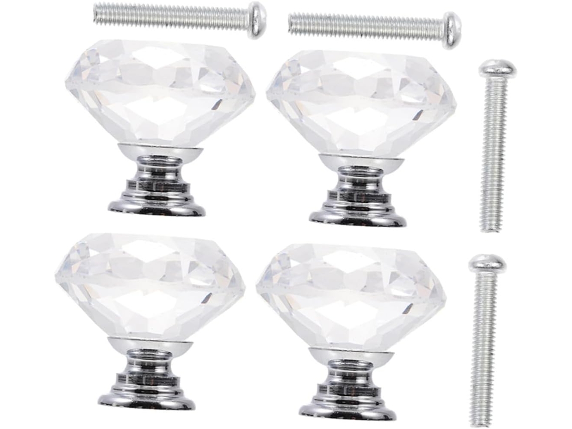 Conjunto De 4 Puxadores Cristal Para Armário, Com Furo Único, Para Cômoda, Estilo Moderno E Decorativo