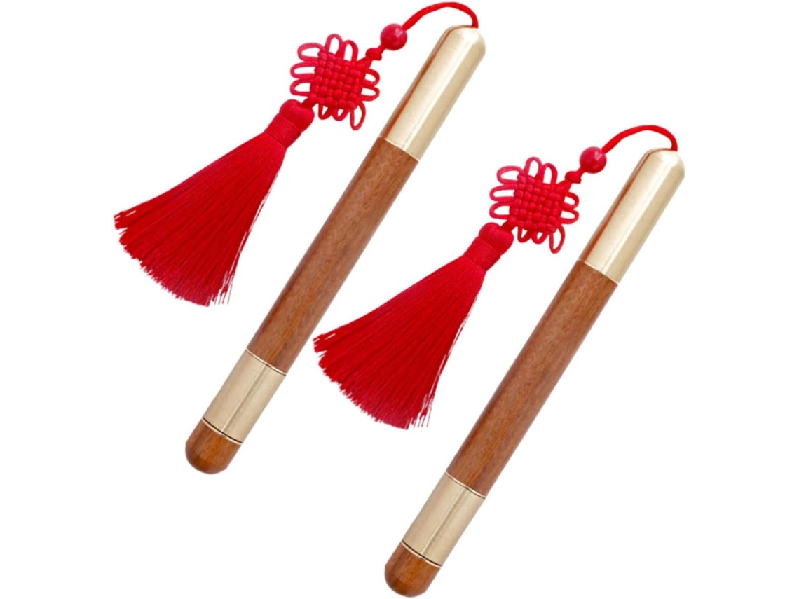 Exceart Conjunto De 2 Canetas Com Nó Chinês, Madeira, Em Gel, Latão,