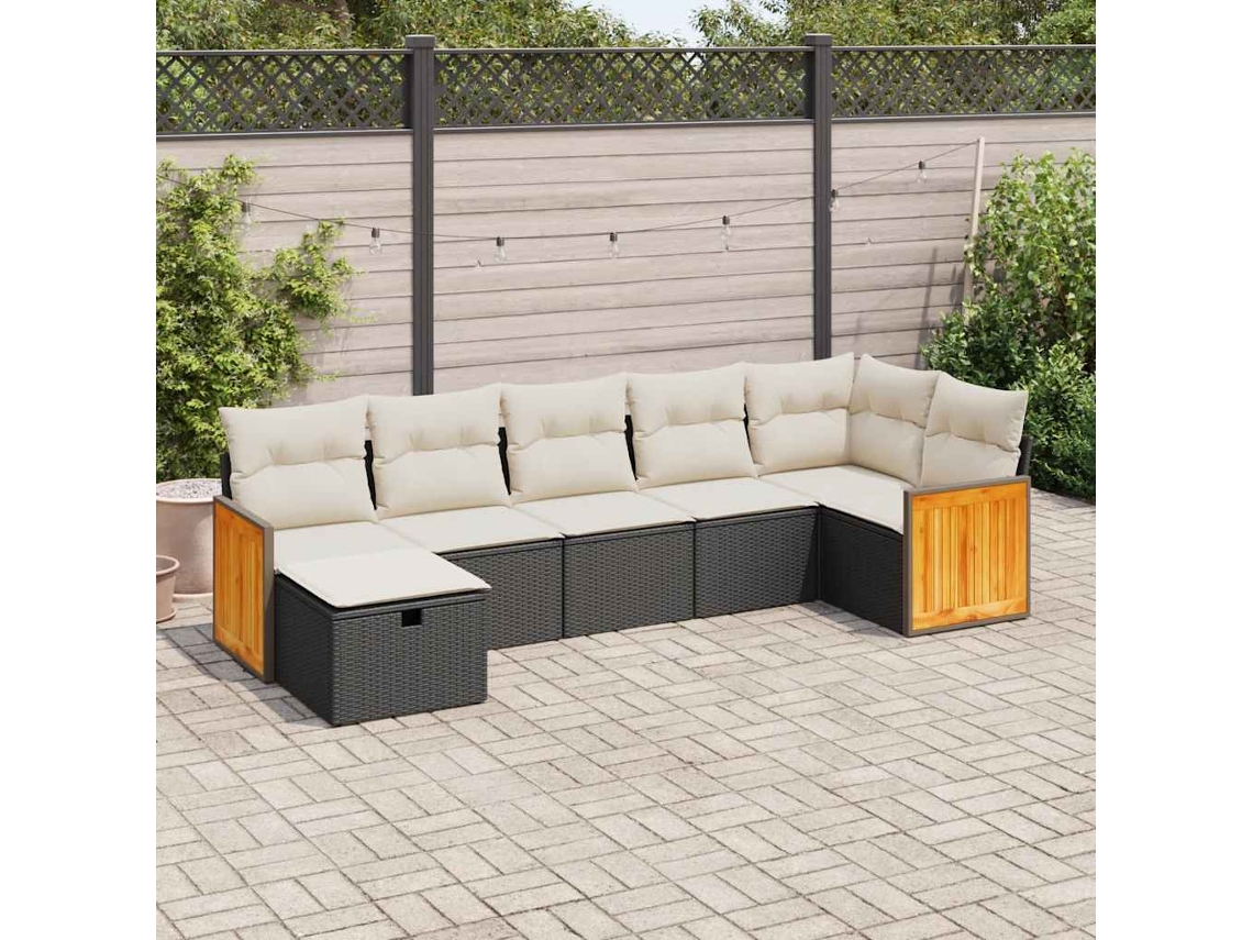 Vidaxl 7 Pcs Conjunto De Sofás P/ Jardim C/ Almofadões Vime Pe Preto