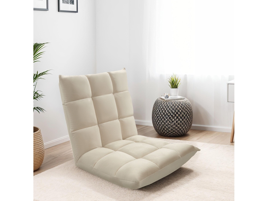 Tectake Cadeirão Relax Snooze, 2 Em 1, Veludo, 14 Vezes Ajustável, Bege