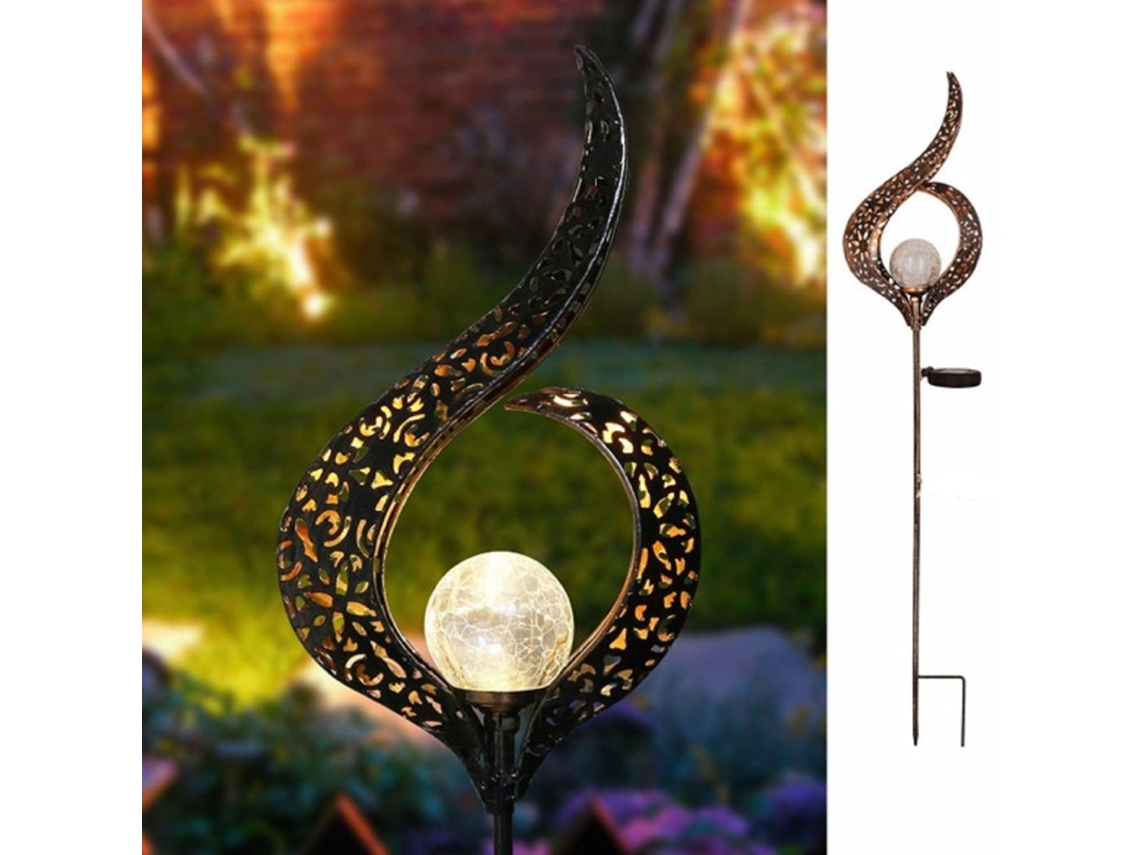 1 Luminária de Jardim Solar de Ferro, para Exterior, com Vidro Rachado B Brilvibera