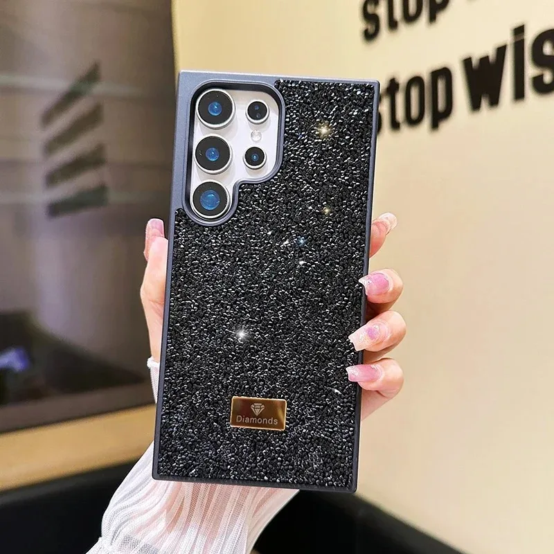 (preto, Galaxy S25) Capa De Celular Luxuosa Com Diamantes Brilhantes E Proteção Traseira Contra Impactos.