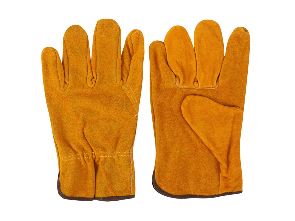 Luvas de trabalho em couro bovino resistente ao calor para soldadores e motoristas (amarelas)