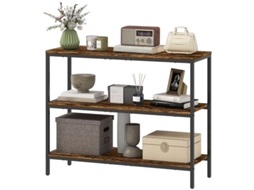 Mesa de Console LYYTUNG, Mesa Auxiliar com Prateleira de 3 Níveis, MDF, Metal, Castanho Claro