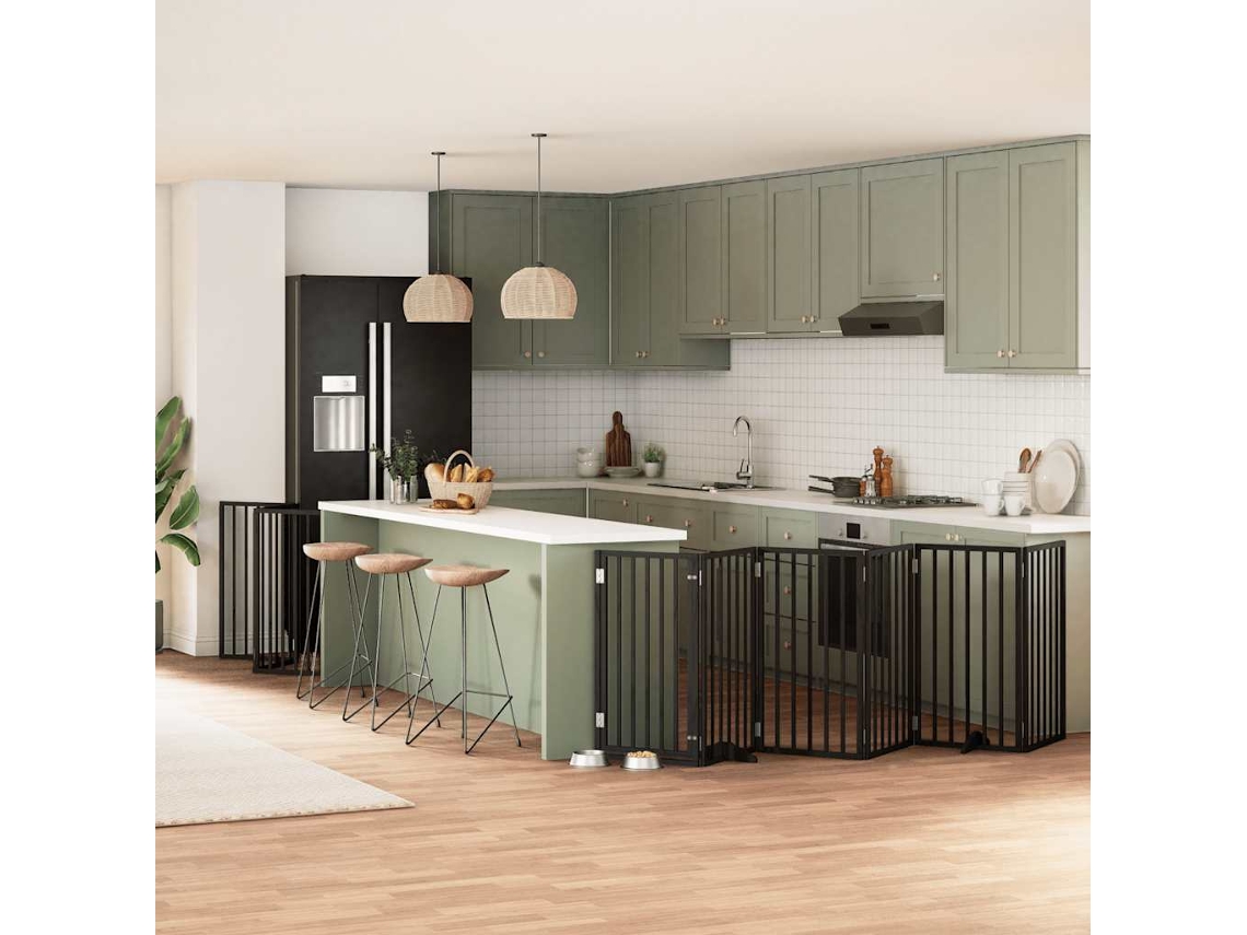 Vidaxl Portão P/ Cães Com Porta Dobrável 15 Painéis 750 Cm Álamo Preto