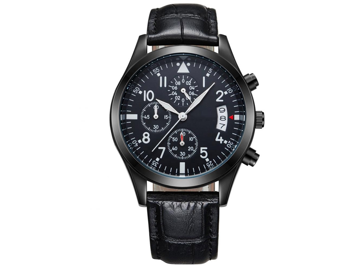 Reloj De Pulsera Para Hombre Biden De Cuero Pu Con Movimiento De Cuarzo Dial Negro