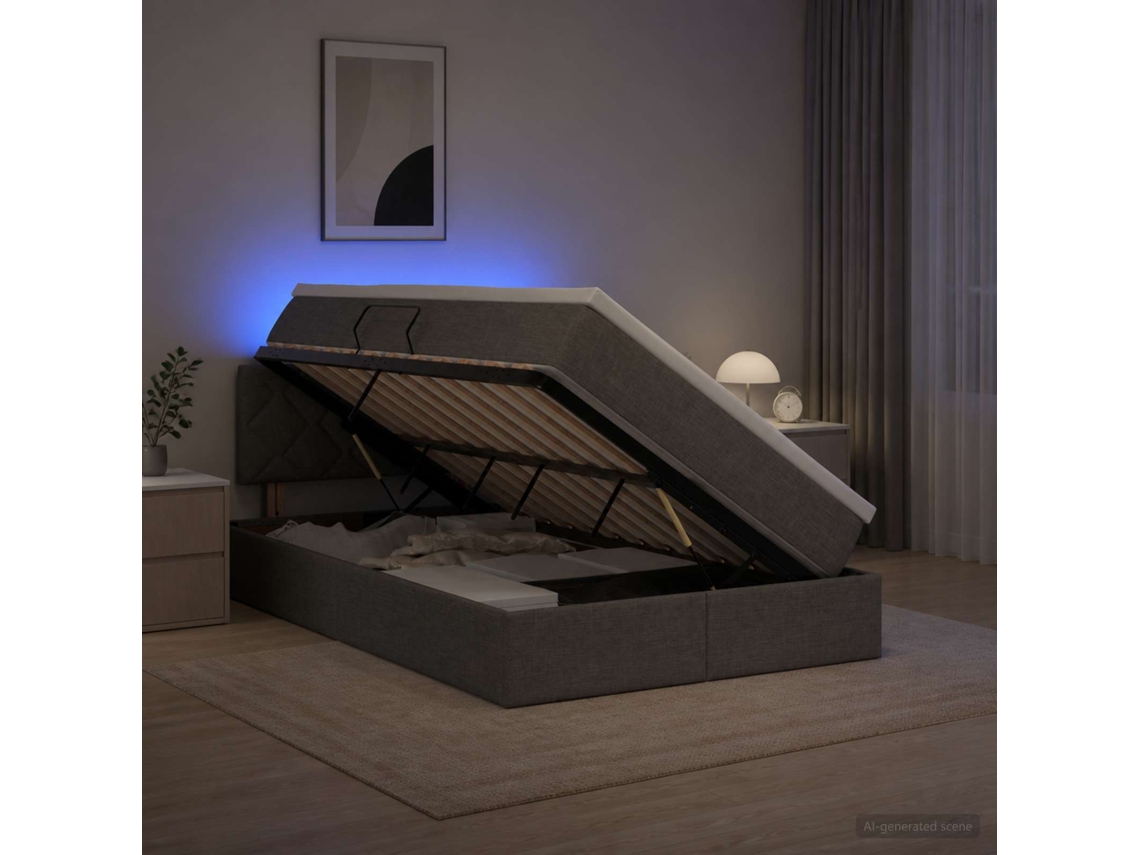 Vidaxl Cama De Armazenamento Led Com Colchão Cinzento-escuro