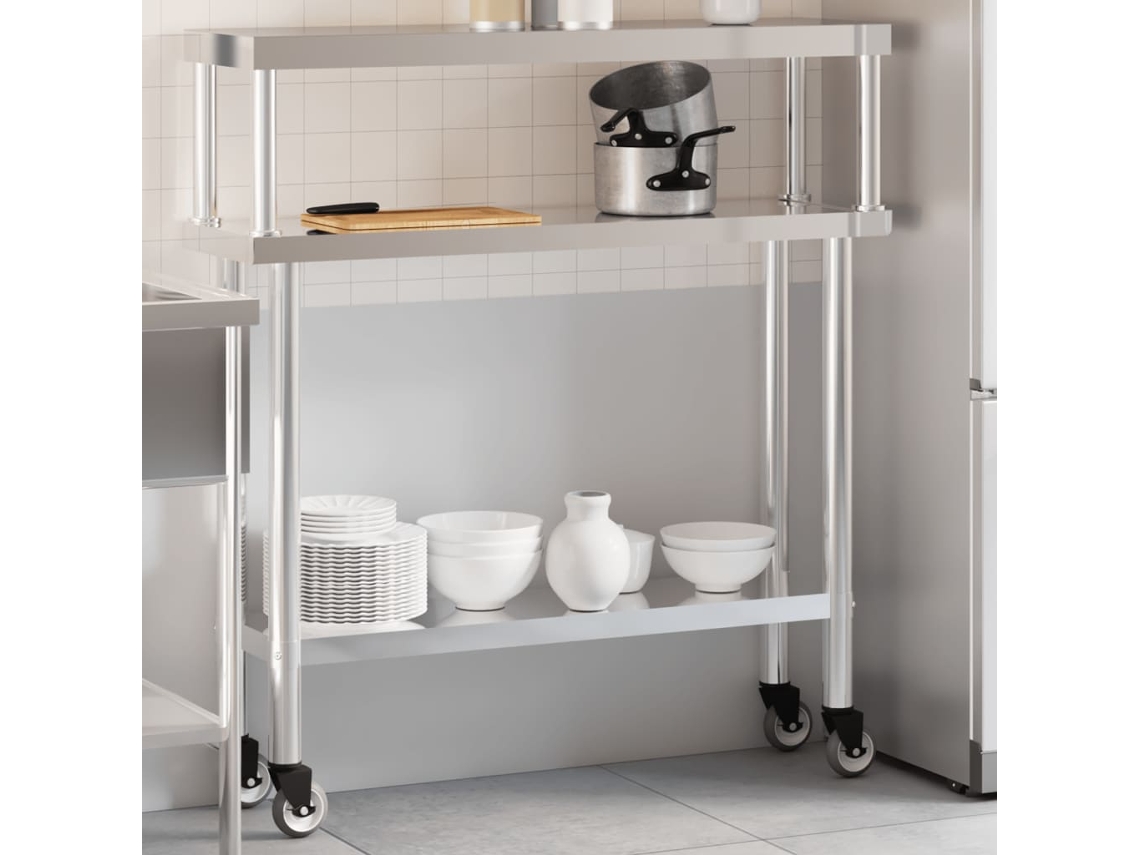 Vidaxl Mesa Trabalho Cozinha C/ Prateleira 110x30x120cm Aço Inoxidável