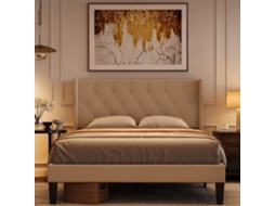 Estrutura de Cama Estofada Bege 140 X 200 Cm BEALIFE