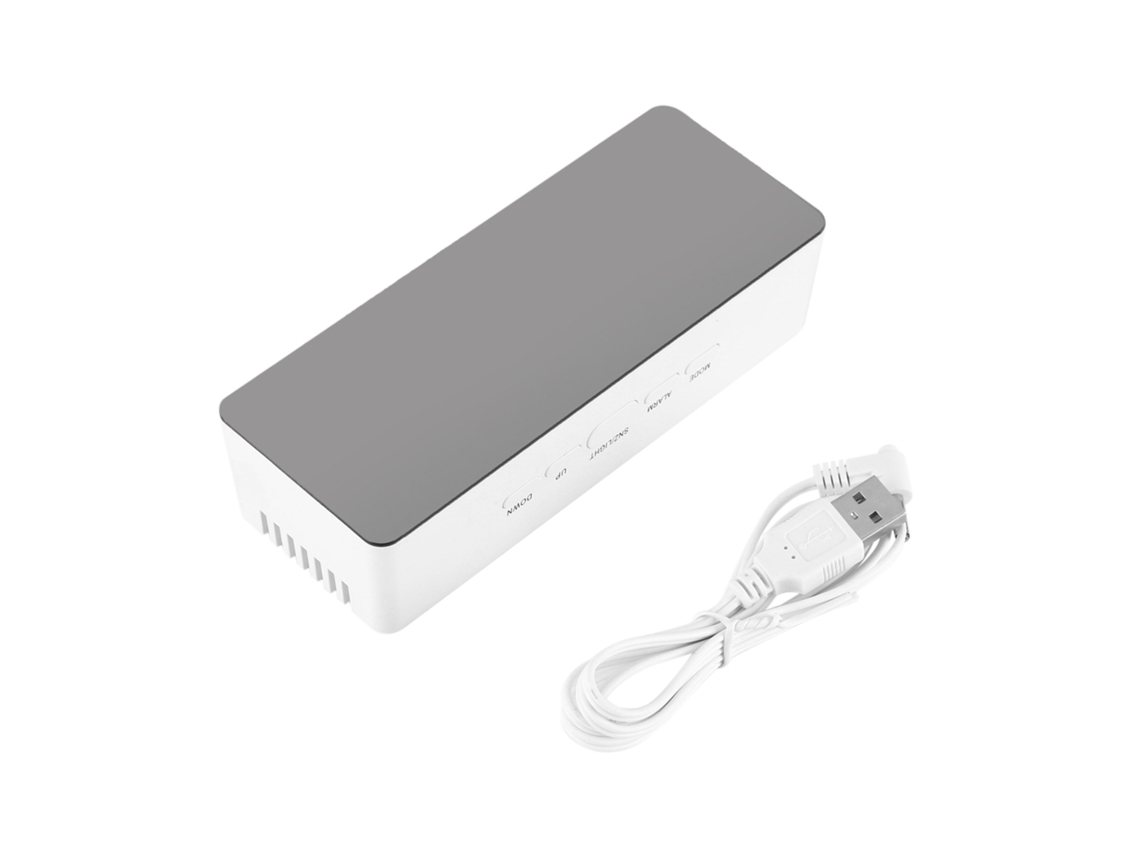 Espelho de Maquilhagem Digital Multifuncional LED Baok com Despertador - Ideal para Presente (Retangular)