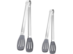 Conjunto De 2 Pinças Para Servir Alimentos Mikikit, 23cm, Aço Inoxidável E Silicone Cinza, Resistentes Ao Calor