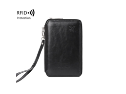 Porta-passaporte Em Couro Pu Preto Com Bloqueio Rfid