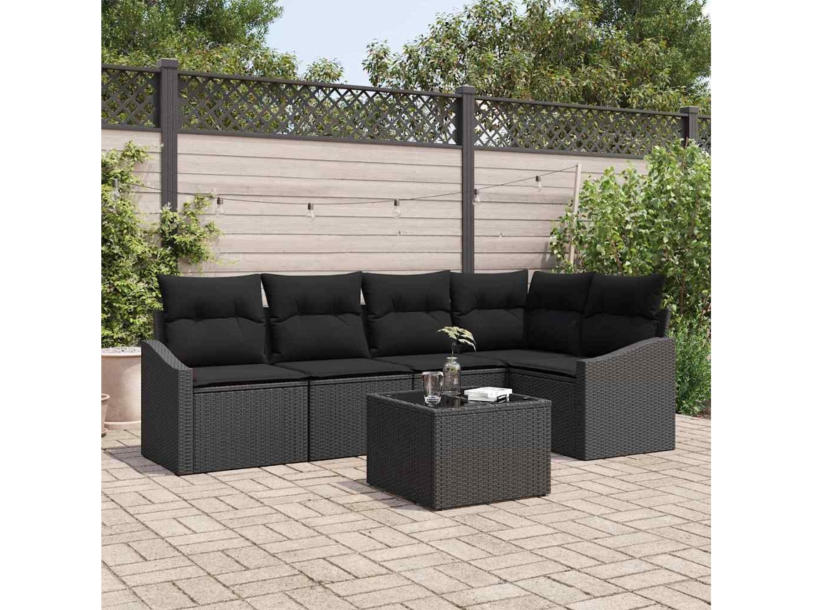Vidaxl Conjunto De Sofá De Jardim 6 Unid. Preto Vime Pe