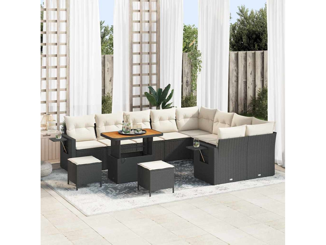 Vidaxl Conjunto De Sofá De Jardim 12 Unid. Preto Vime Pe