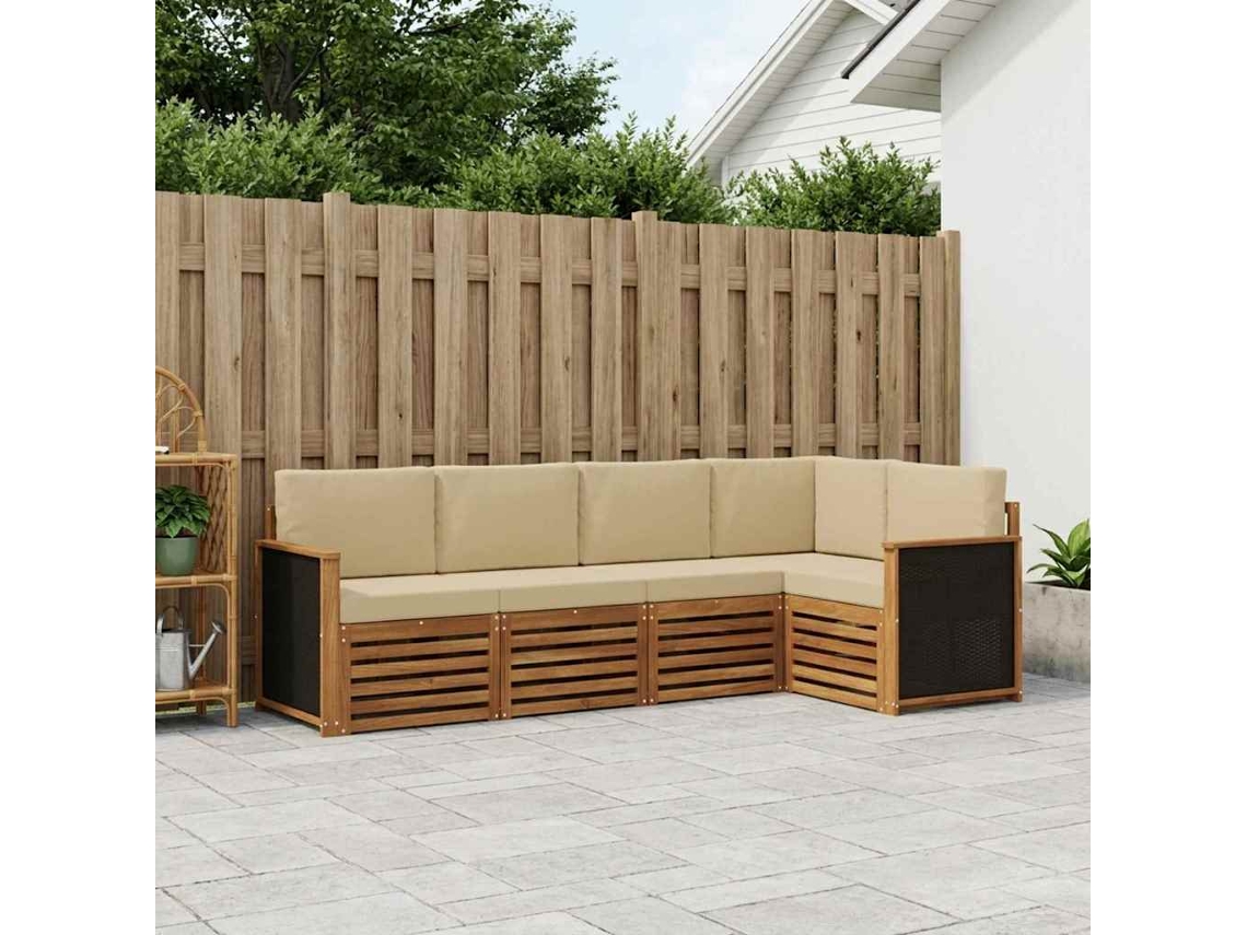 Vidaxl Conjunto De Sofá Sectional Com Almofada 4 Pcs Natural