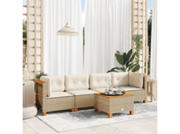 Vidaxl 5 Pcs Conjunto de Sofás P/ Jardim com Almofadões Vime Pe Bege
