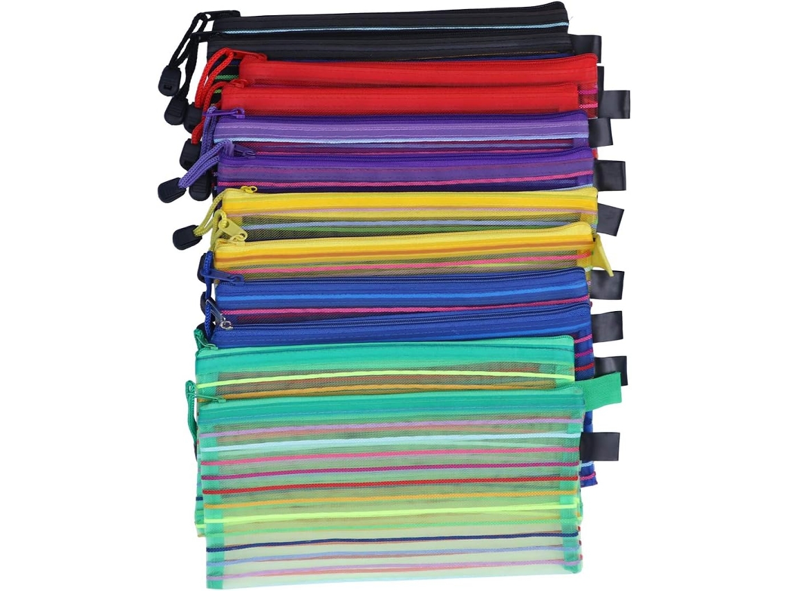 Conjunto De 12 Estojos Multifuncionais De Pvc Com Zíper, Ideais Para Canetas E Cosméticos, Leves E