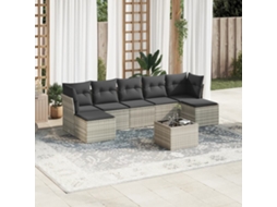 Vidaxl 8 Pcs Conj. Sofás Jardim C/ Almofadões Vime Pe Cinzento-claro