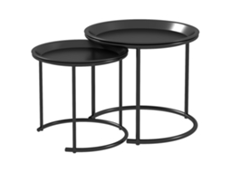 Conjunto de 2 Mesas de Centro Redondas com Bandejas Removíveis, Aço, Ø 43 e Ø 35 Cm Preto S/MARCA