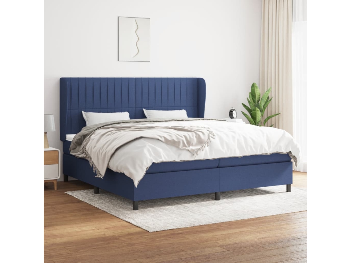 Vidaxl Cama Com Molas/colchão 200x200 Cm Tecido Azul