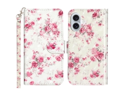 Capa Em Couro Pu Com Suporte Para Apple Iphone 16 Plus - Rosas