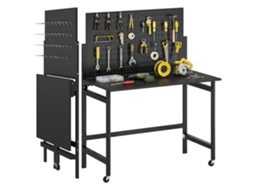 Bancada de trabalho móvel BTFORUS com painel perfurado,estrutura de aço,rodas,preto