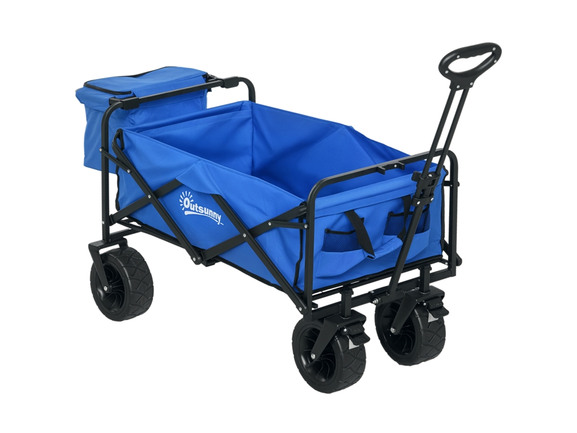 Carrinho De Jardim De 110 Litros Com Alça Telescópica E Bolsa Térmica De 15 Litros Em Aço E Tecido, Azul.
